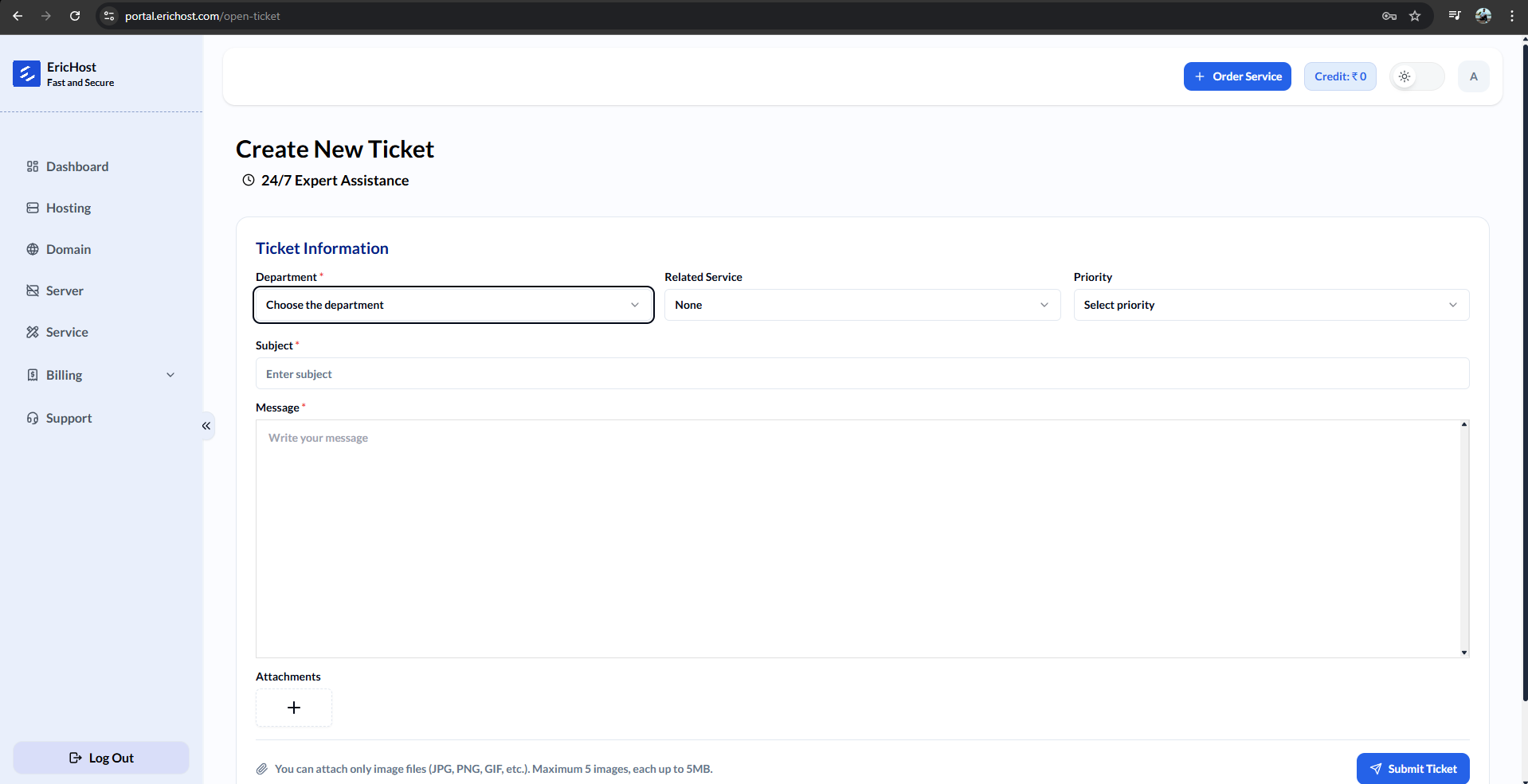 How to Submit / Raise a Support Ticket at Erichost